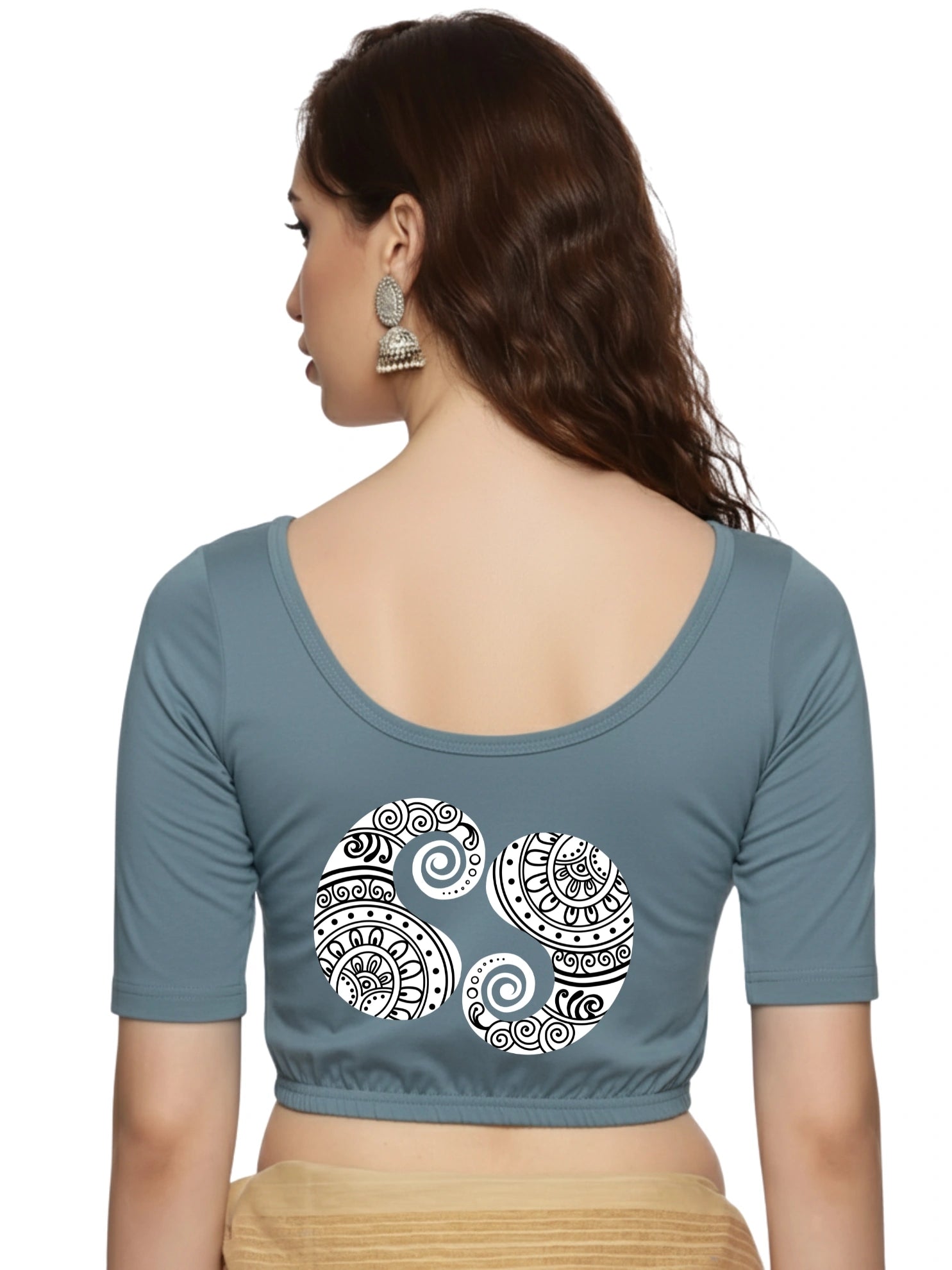 Women Back Printed Stretchable Blouse U021
