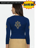 Women Three Fourth Sleeve Back Print Stretchable Blouse U0180 Royal Blue