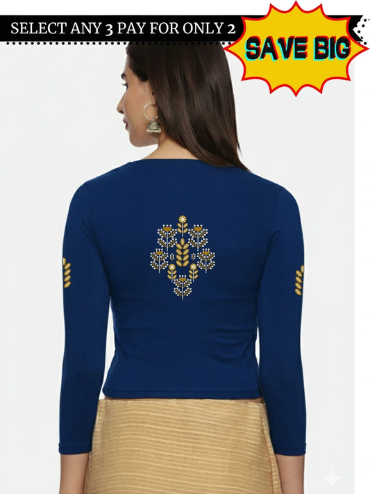 Women Three Fourth Sleeve Back Print Stretchable Blouse U0180 - notyetbyus