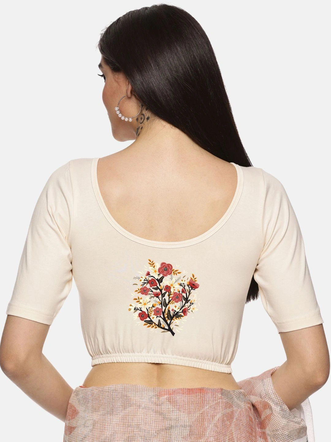 Women Back Printed Stretchable Blouse U0174