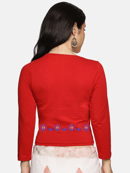 Women Three Fourth Sleeve Back Print Stretchable Blouse U0153 - notyetbyus