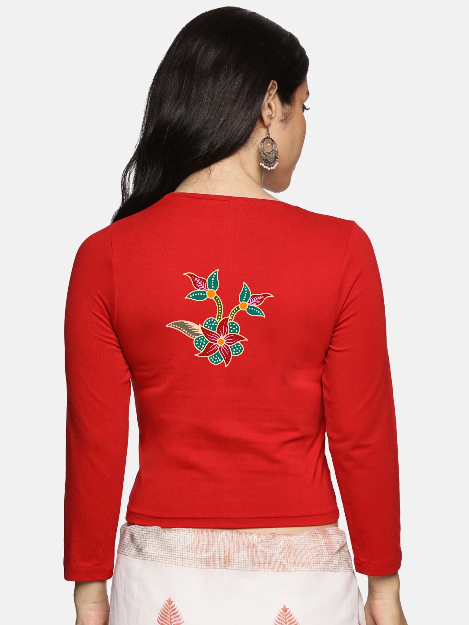 Women Three Fourth Sleeve Back Print Stretchable Blouse U0150 - notyetbyus