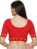 Women Back Printed Stretchable Half Sleeve  Blouse U089 Red
