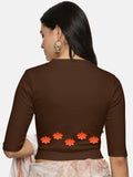 Women Back Printed Stretchable Elbow Sleeve RIB Blouse U0147 Honey Brown