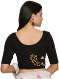 Women Back Printed Stretchable  Half Sleeve Blouse U0199 Black