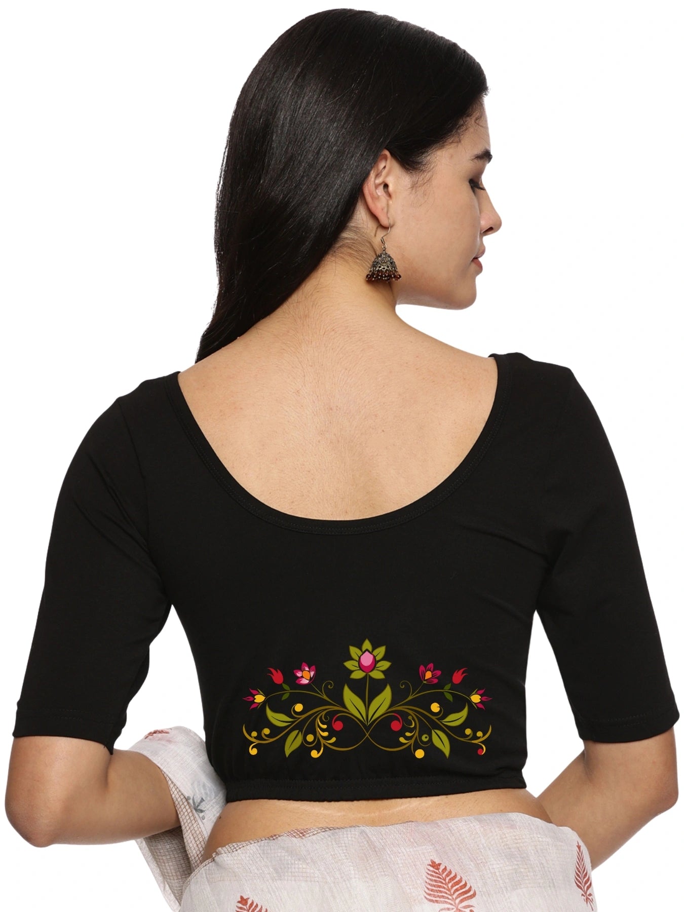 Women Back Printed Stretchable Blouse U0197