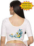 Women Back Printed Stretchable  Half Sleeve Blouse U0164 White