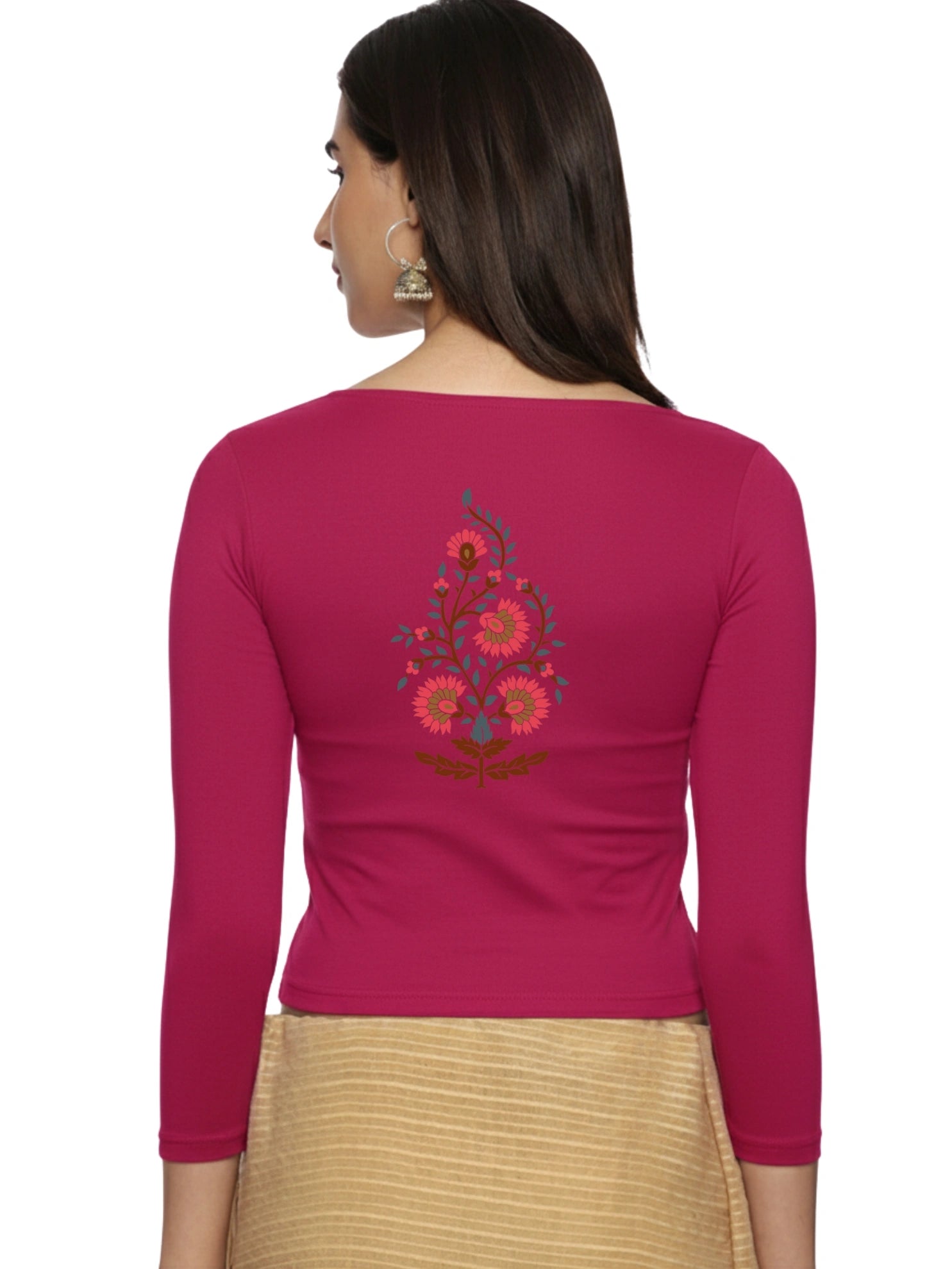 Women Three Fourth Sleeve Back Print Stretchable Blouse U0130