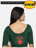 Women Back Printed Stretchable Half Sleeve Blouse U0141 Bottle Green
