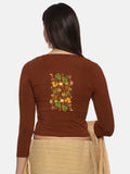 Women Three Fourth Sleeve Back Print Stretchable Blouse U0183 Honey Brown