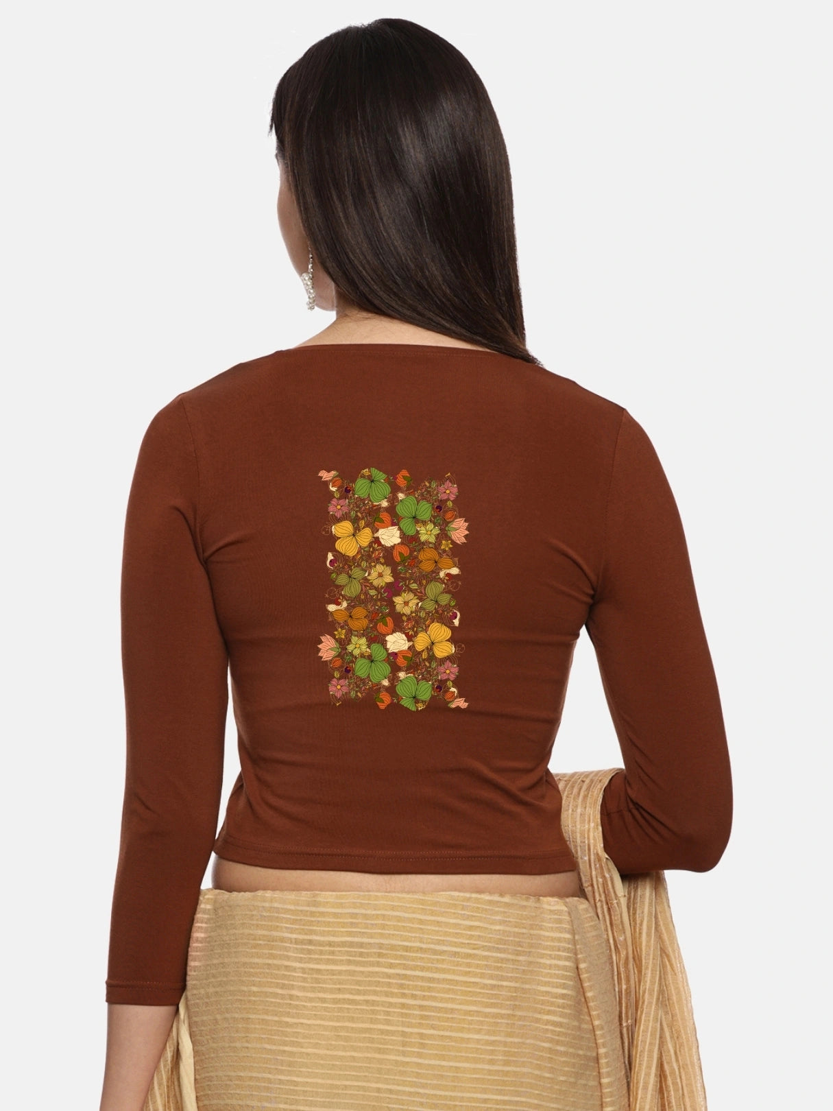 Women Three Fourth Sleeve Back Print Stretchable Blouse U0183 - notyetbyus