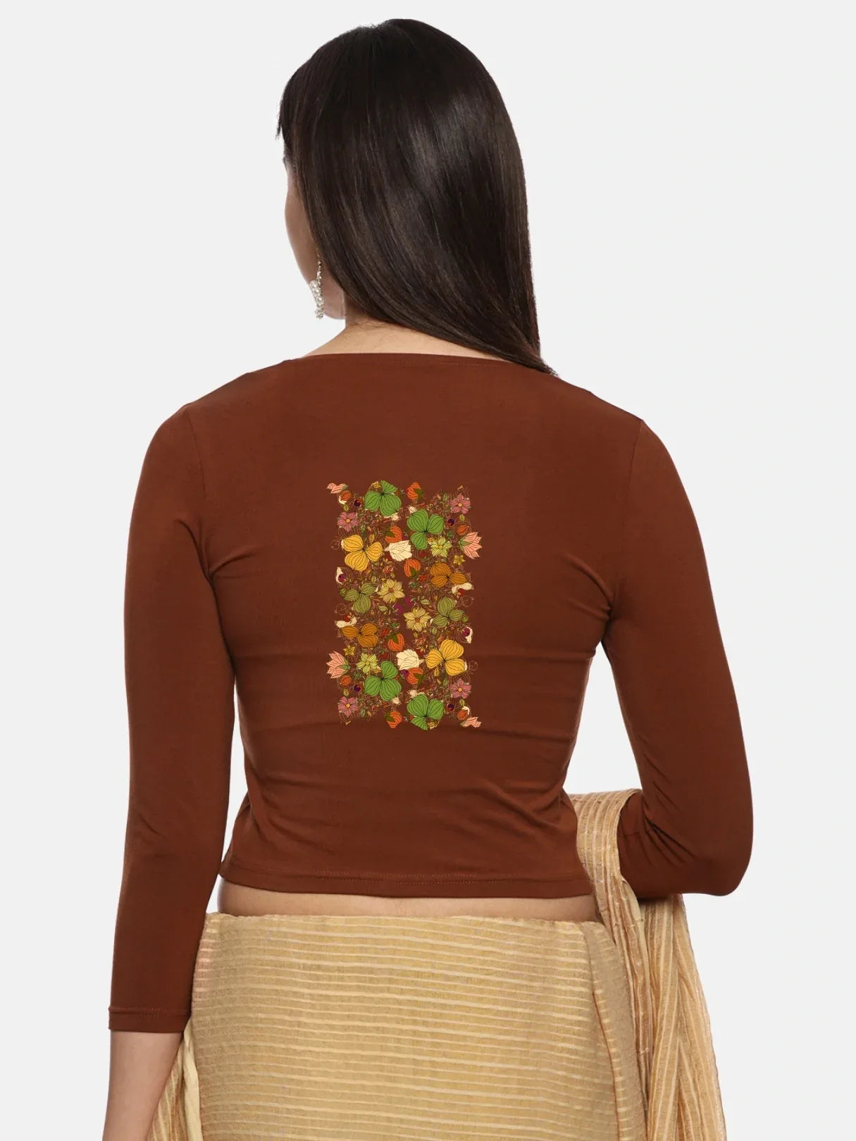 Women Three Fourth Sleeve Back Print Stretchable Blouse U0183 - notyetbyus
