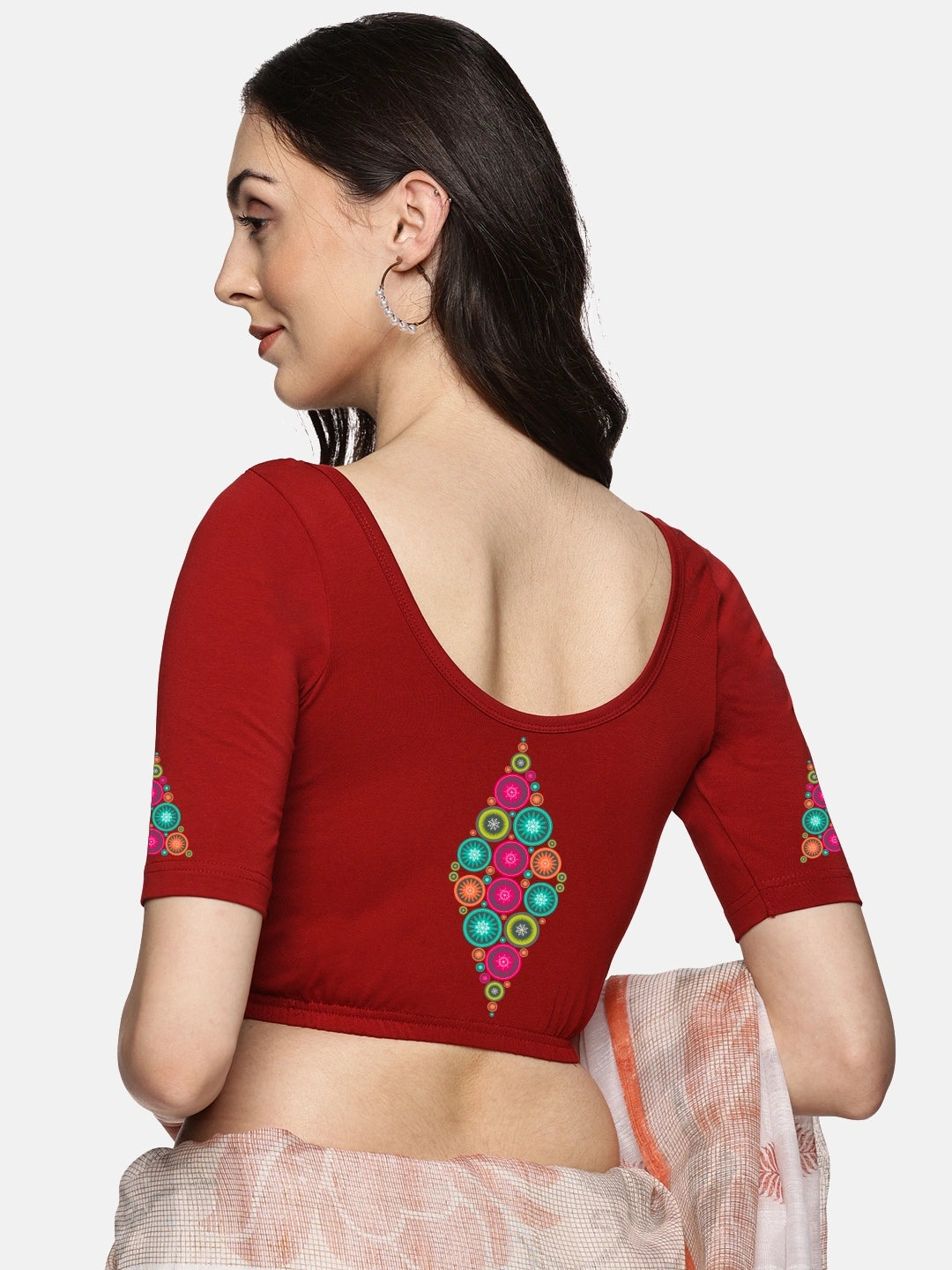 Women Back Printed Stretchable Blouse U0173