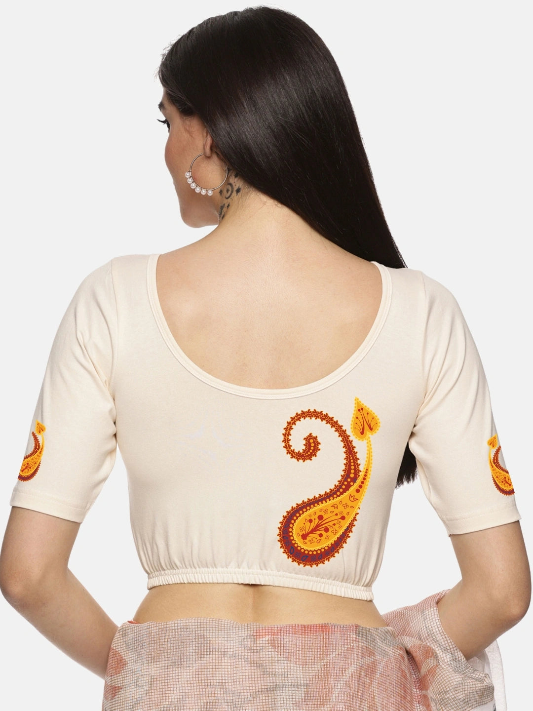 Women Back Printed Stretchable Blouse U0177