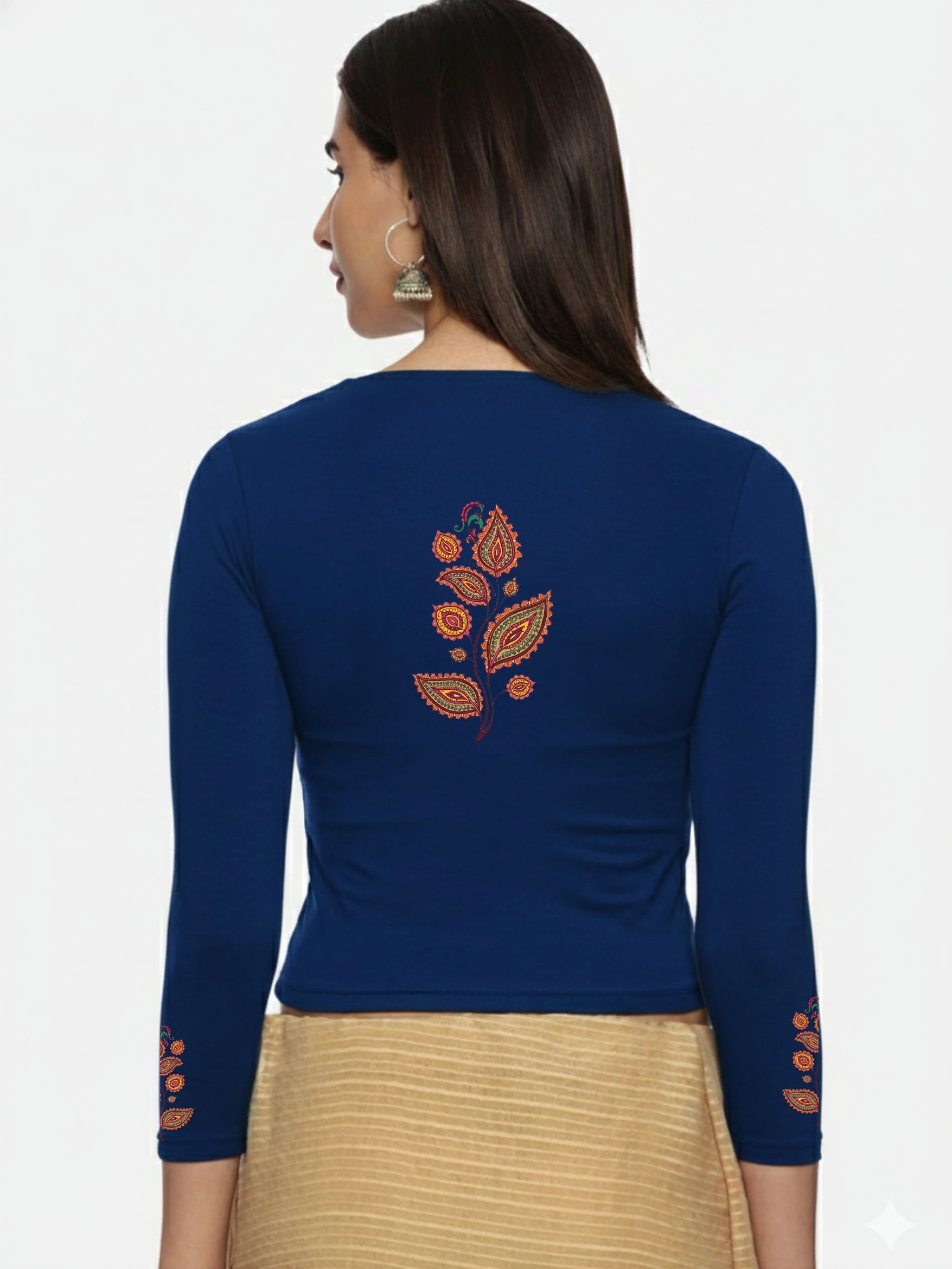 Women Three Fourth Sleeve Back Print Stretchable Blouse U0181 - notyetbyus