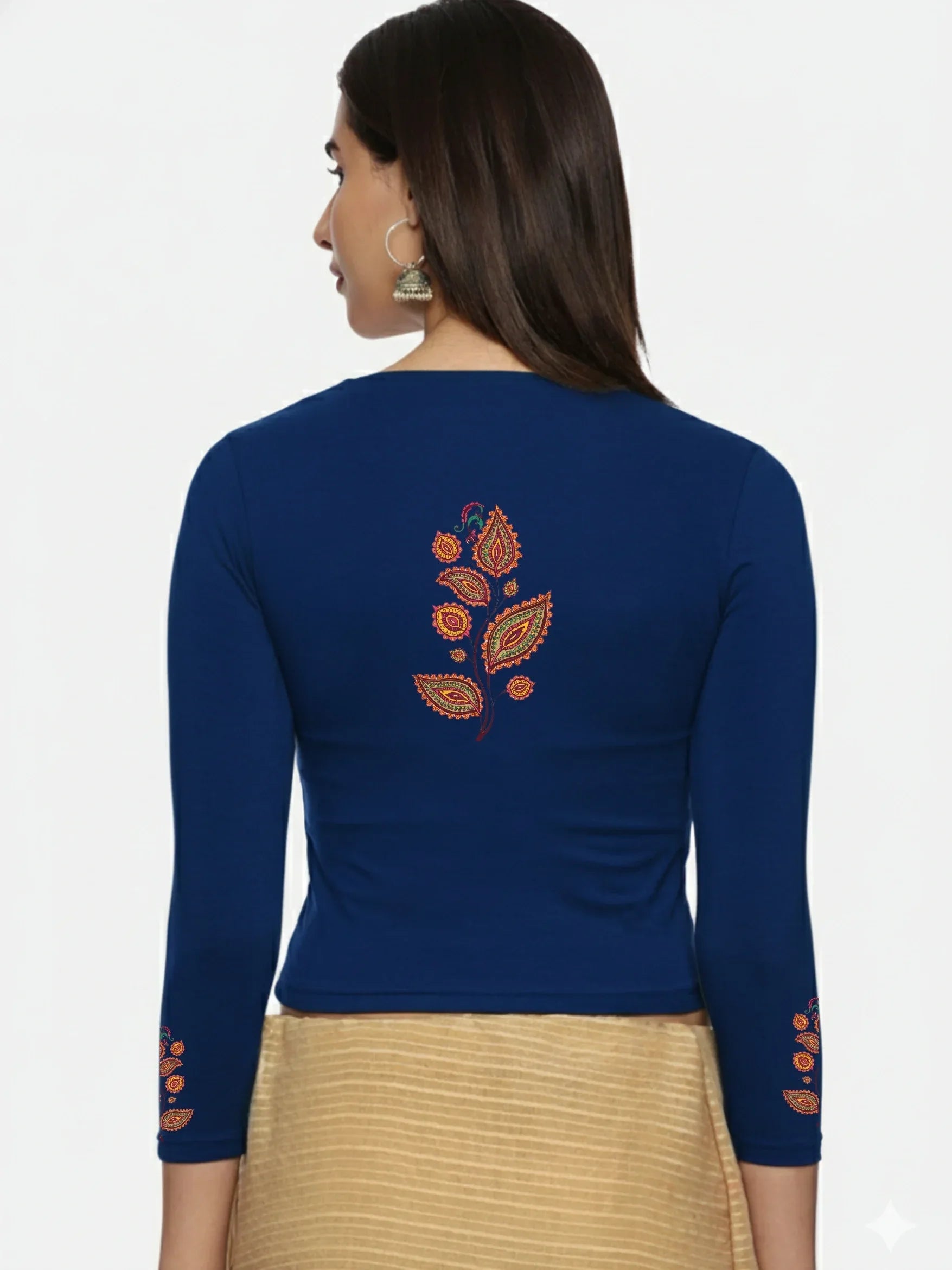 Women Three Fourth Sleeve Back Print Stretchable Blouse U0181 - notyetbyus