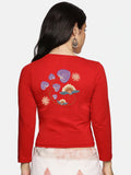 Women Three Fourth Sleeve Back Print Stretchable Blouse U0151 Red