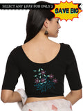 Women Back Printed Stretchable  Half Sleeve Blouse U0225 Black