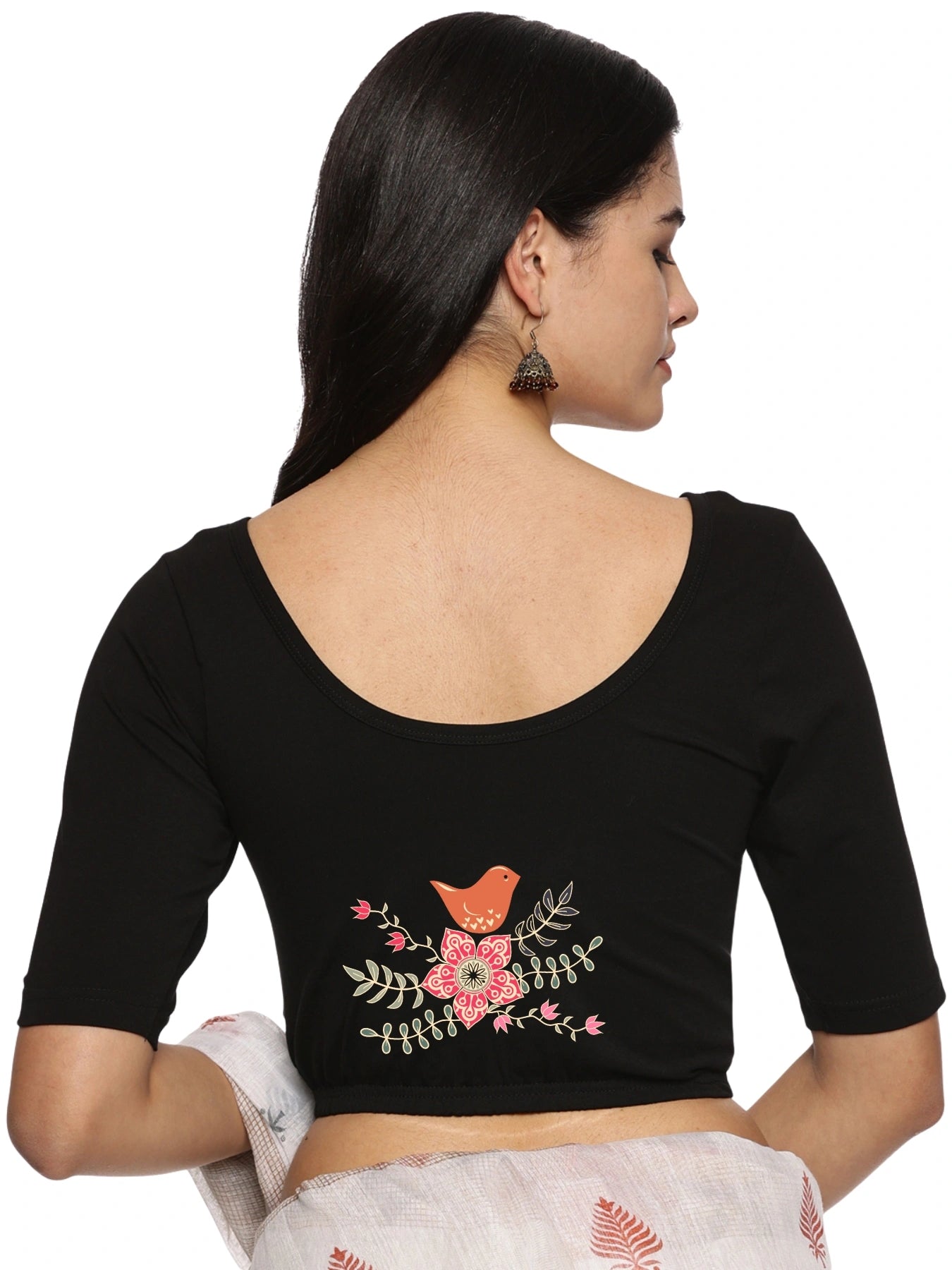 Women Back Printed Stretchable Blouse U0196
