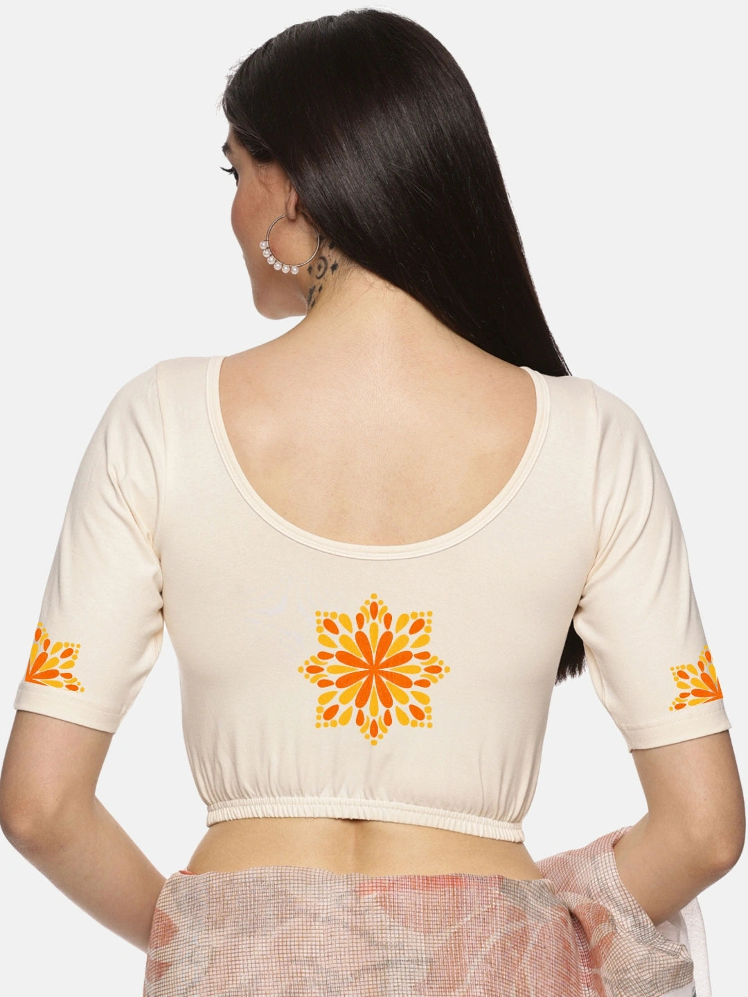 Women Back Printed Stretchable Blouse U0175