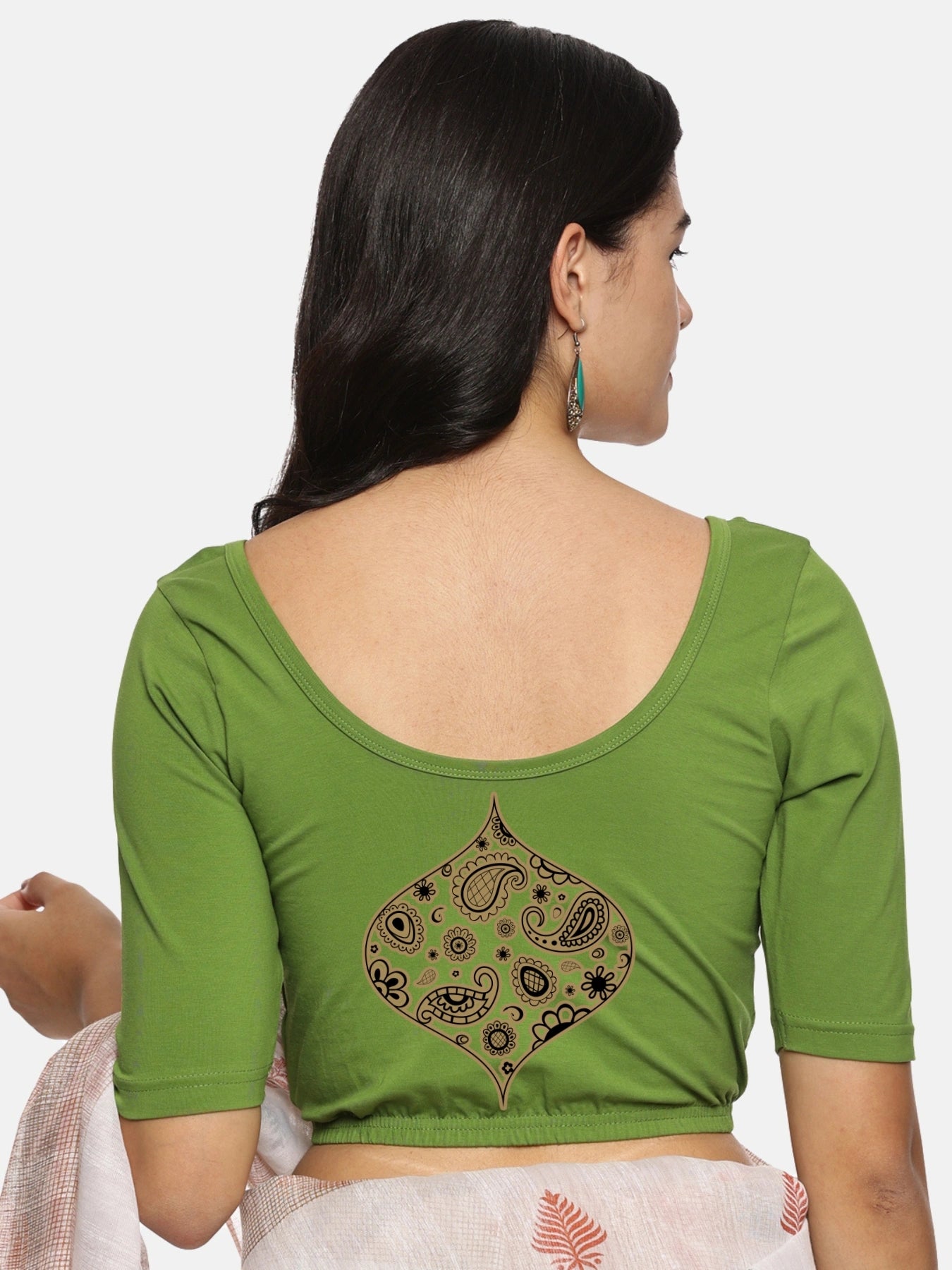 Women Back Printed Stretchable Blouse U0194