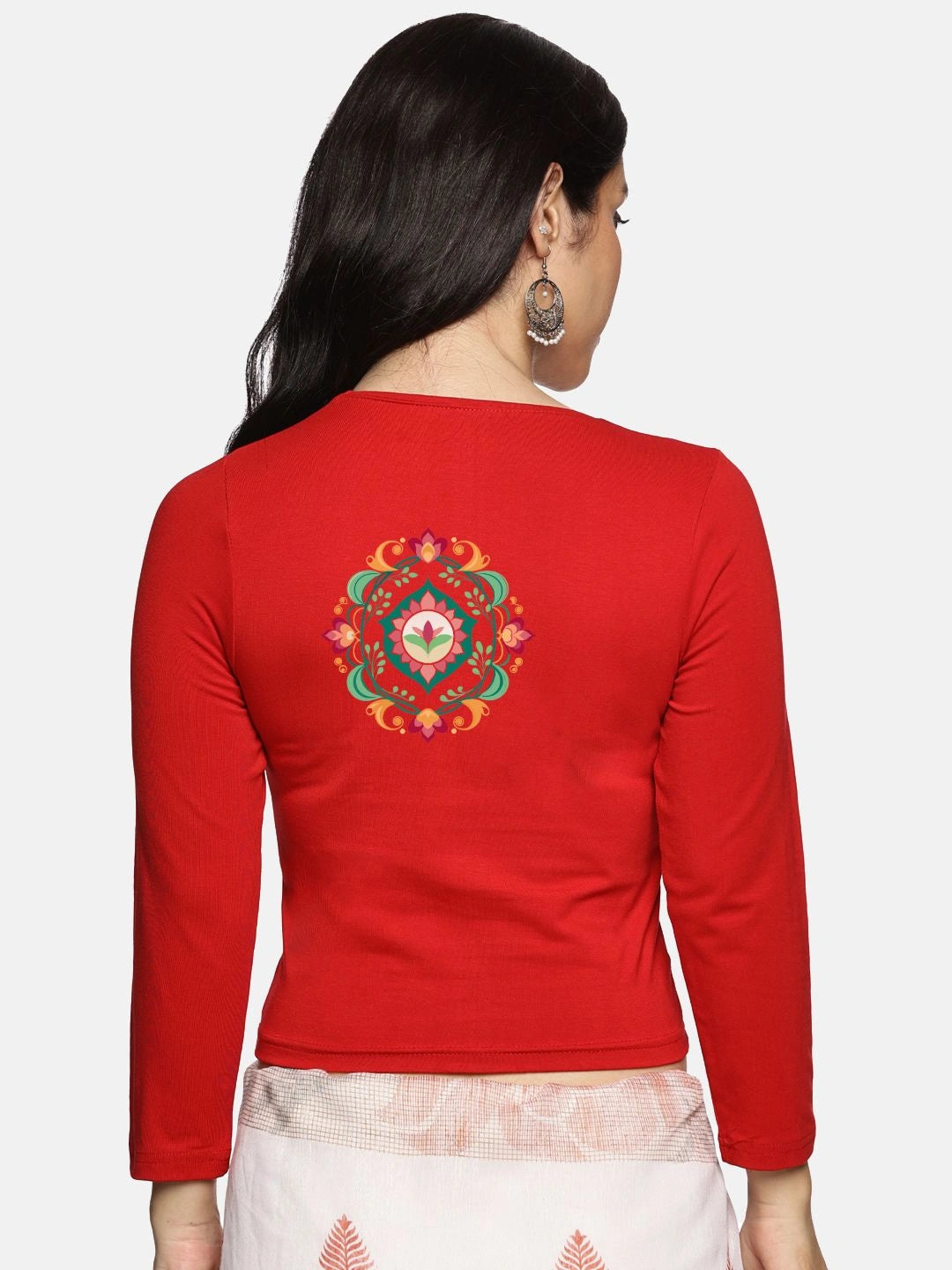 Women Three Fourth Sleeve Back Print Stretchable Blouse U0104 - notyetbyus