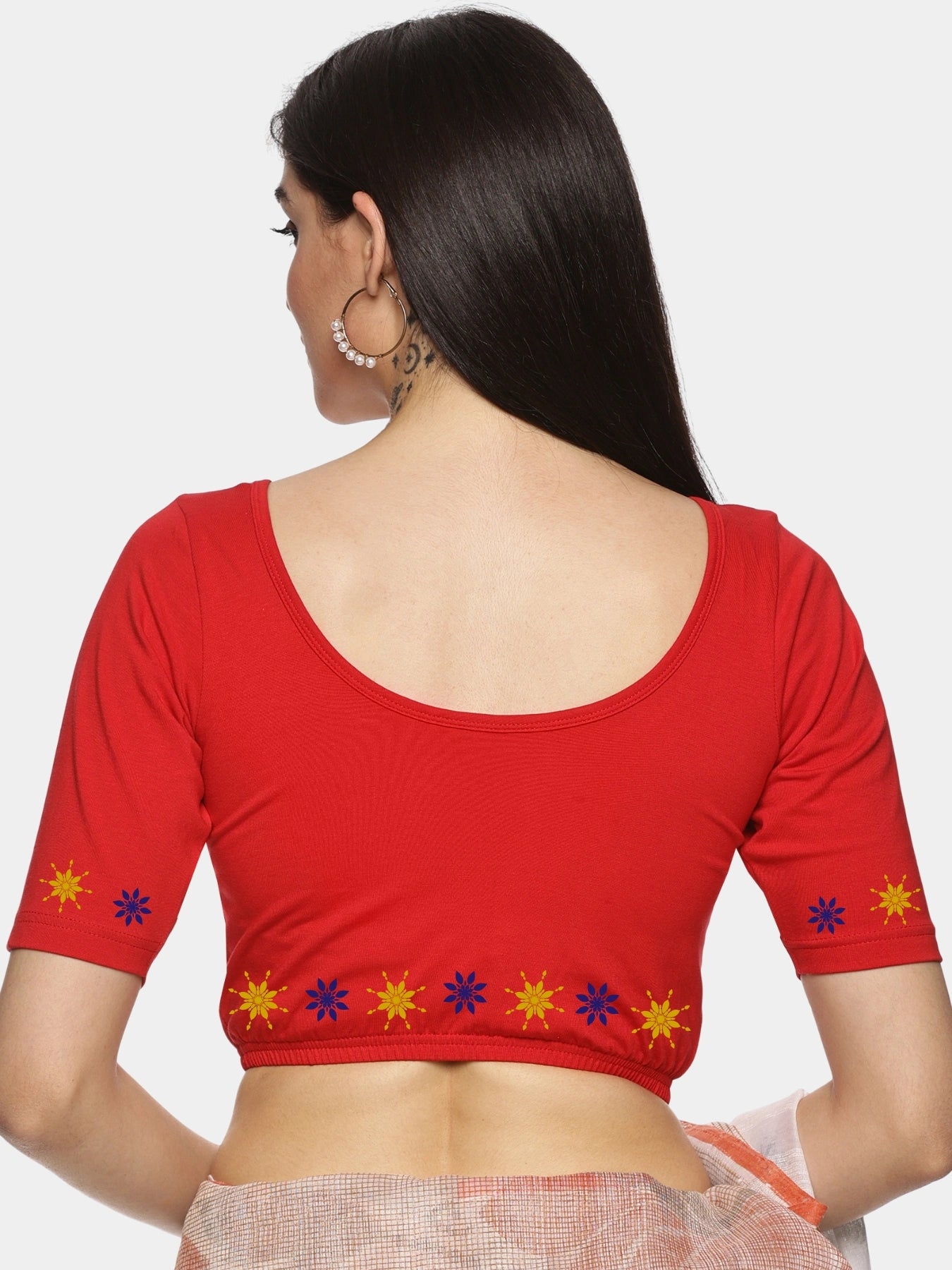 Women Back Printed Stretchable Blouse U0193