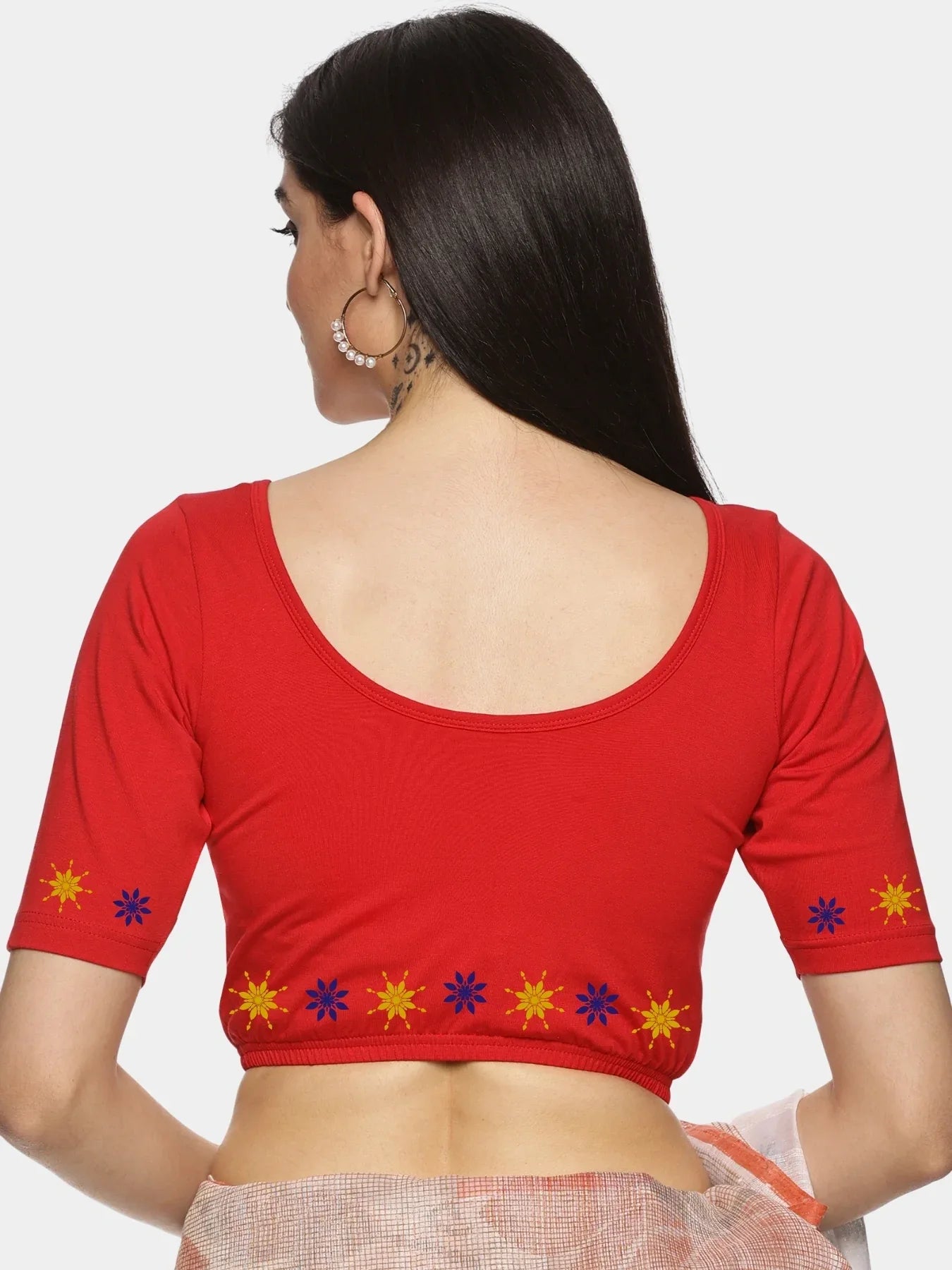 Women Back Printed Stretchable Blouse U0193 - notyetbyus
