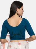 Women Back Printed Stretchable Half Sleeve Blouse U027 peacock