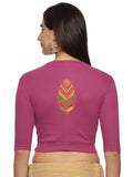 Women Back Printed Stretchable Elbow Sleeve RIB Blouse U0252 Wine