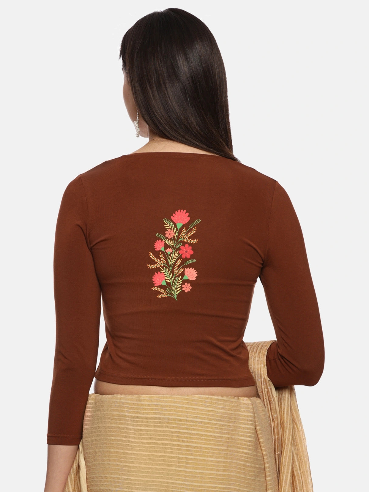 Women Three Fourth Sleeve Back Print Stretchable Blouse U0182 - notyetbyus