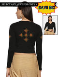 Women Back Printed Stretchable Full Sleeve V Neck RIB Blouse U0215 Black