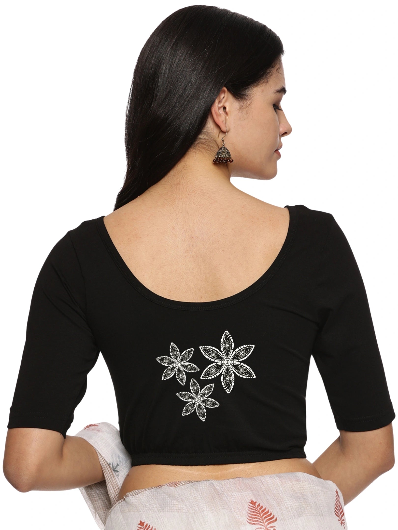 Women Back Printed Stretchable Blouse U0198