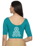 Women Back Printed Stretchable Half Sleeve Blouse U0224 Rama Green