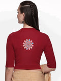 Women Back Printed Stretchable Elbow Sleeve RIB Blouse U0168 Burgandy