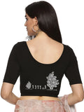 Women Back Printed Stretchable Half Sleeve Blouse U0165 Black