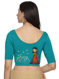 Women Back Printed Stretchable Half Sleeve Blouse U0223 Rama Green
