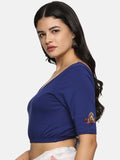 Women Back Printed Stretchable Half Sleeve Blouse U0140A Royal Blue