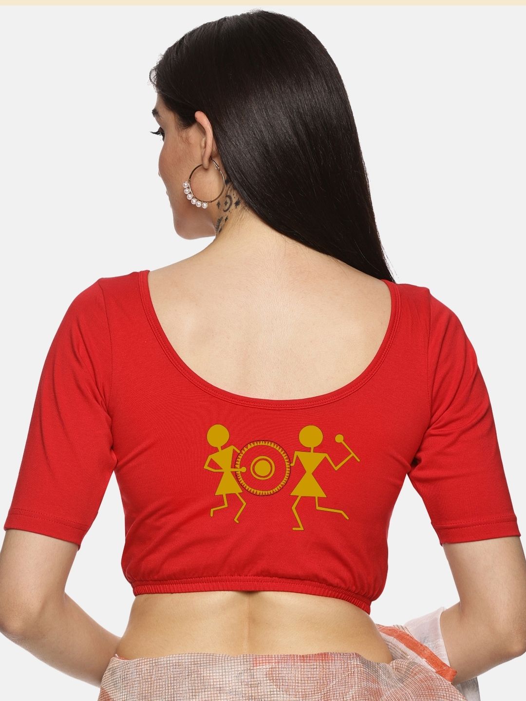 Women Back Printed Stretchable Blouse U020 - notyetbyus