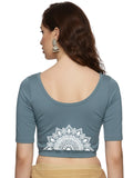 Women Back Printed Stretchable Half Sleeve Blouse U022 Elephant Grey