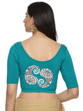 Women Back Printed Stretchable  Half Sleeve Blouse U021 Rama Green