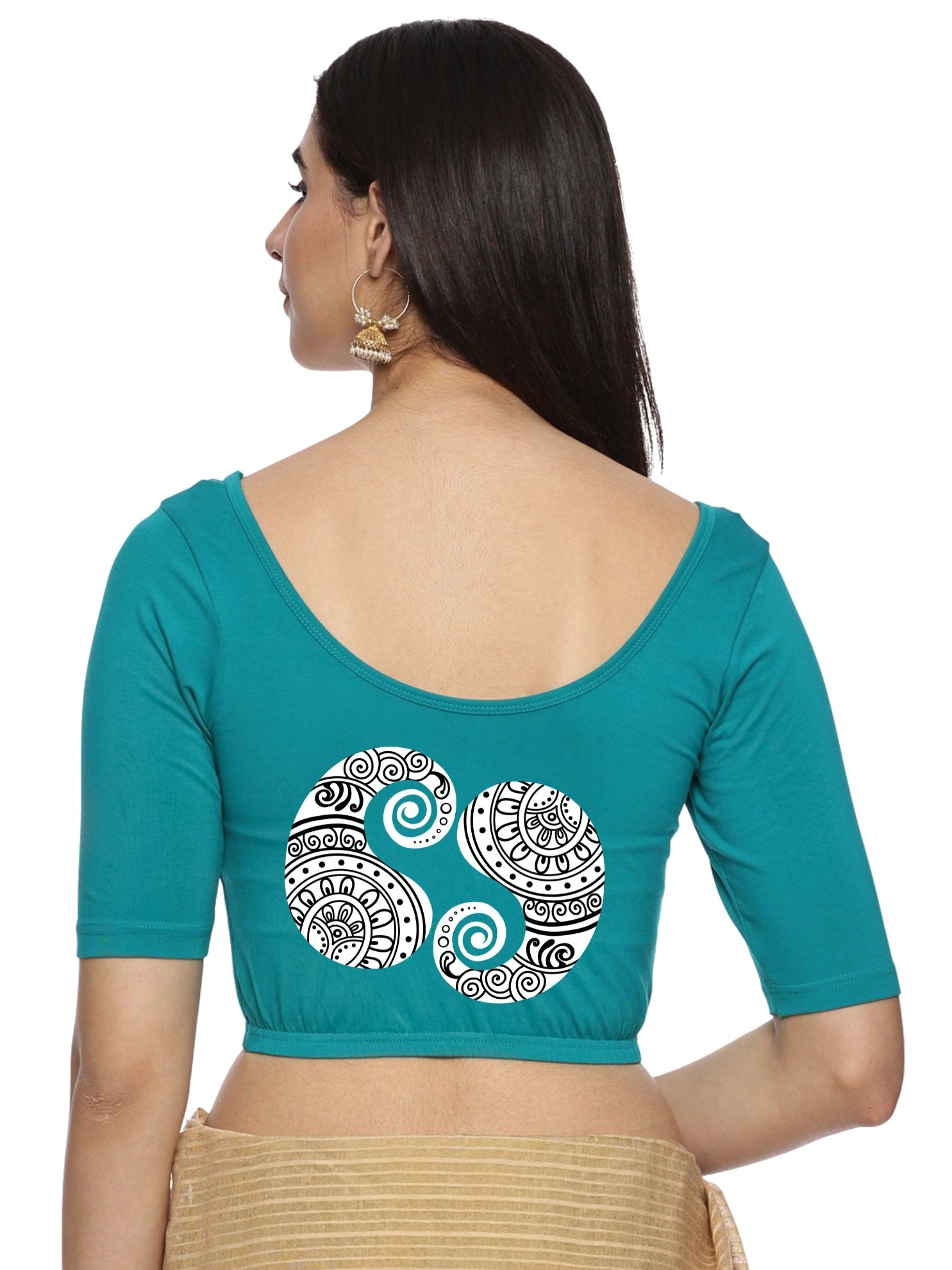 Women Back Printed Stretchable Blouse U021