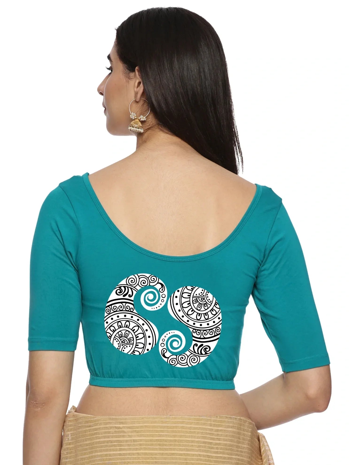 Women Back Printed Stretchable Blouse U021 - notyetbyus