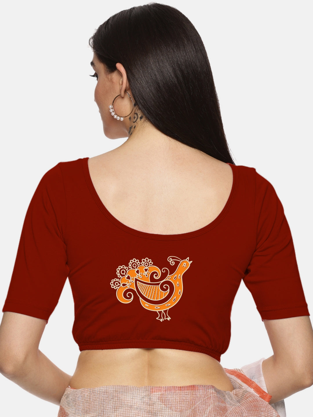 Women Back Printed Stretchable Blouse U079 - notyetbyus