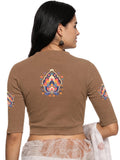 Women Back Printed Stretchable Elbow Sleeve RIB Blouse U0157 Biscuit