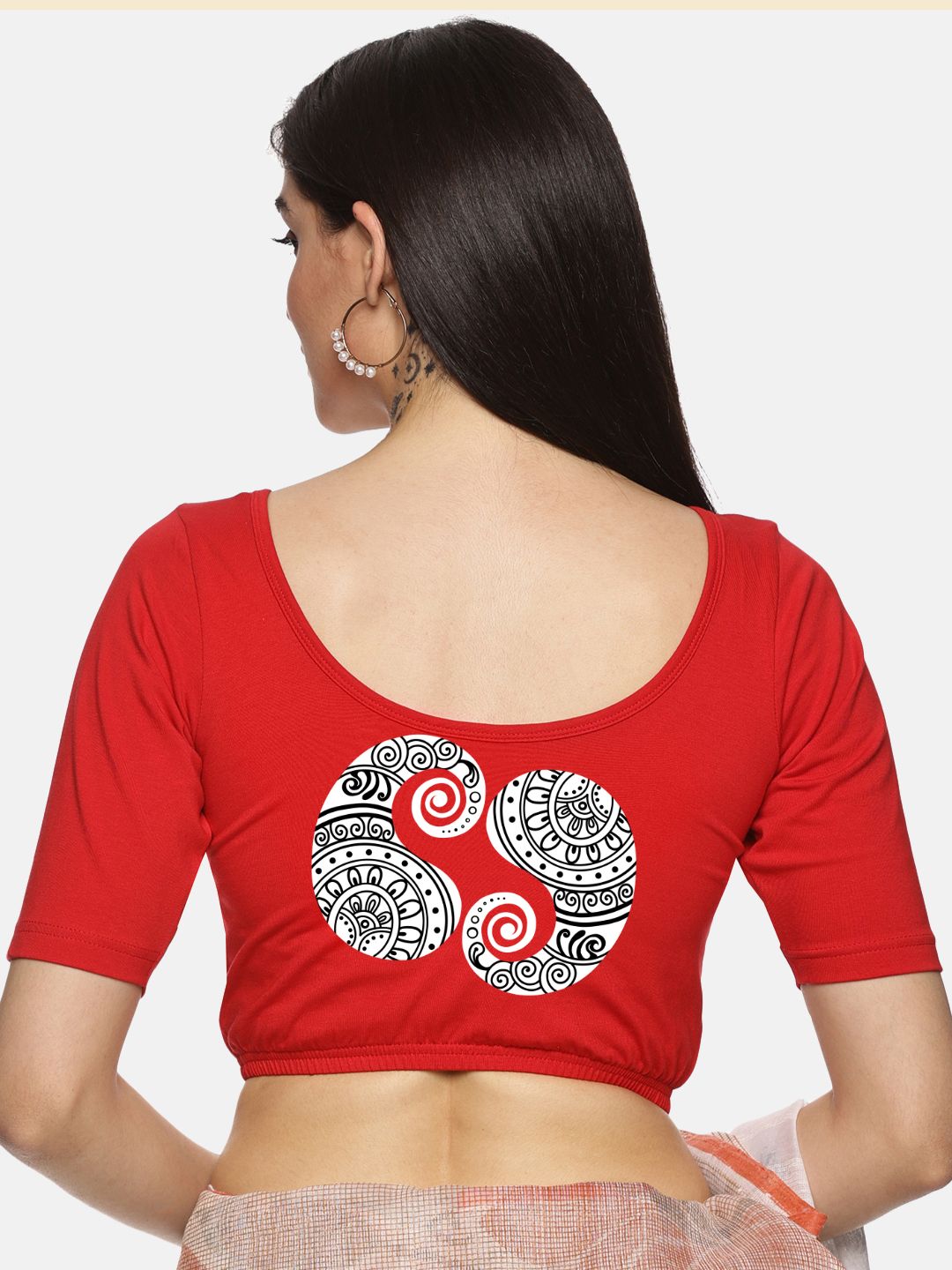 Women Back Printed Stretchable Blouse U021 - notyetbyus