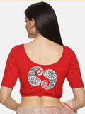 Women Back Printed Stretchable  Half Sleeve Blouse U021 Red