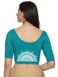Women Back Printed Stretchable Half Sleeve Blouse U022 Rama Green