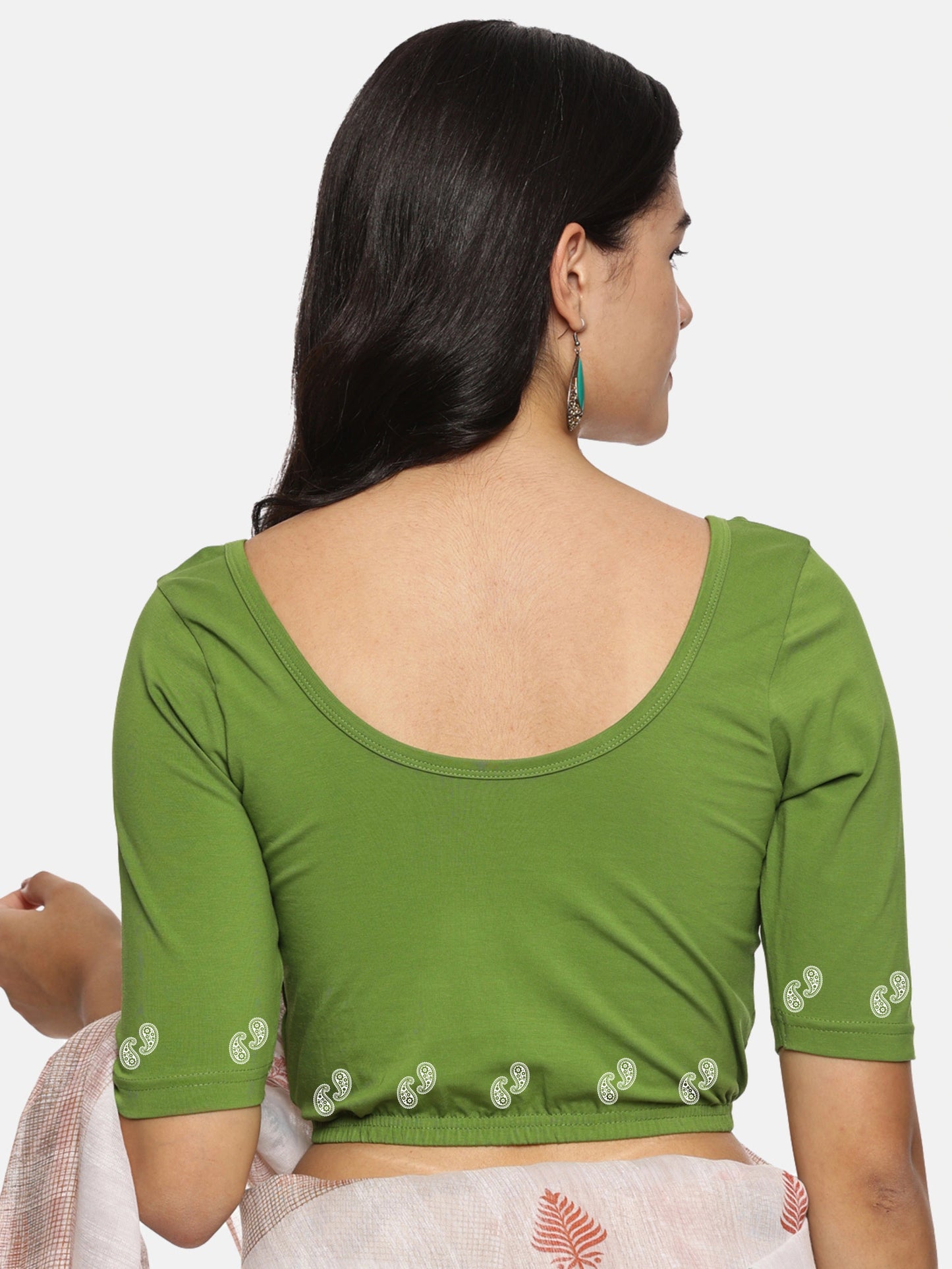 Women Back Printed Stretchable  Half Sleeve Blouse U089 Mehndi Green