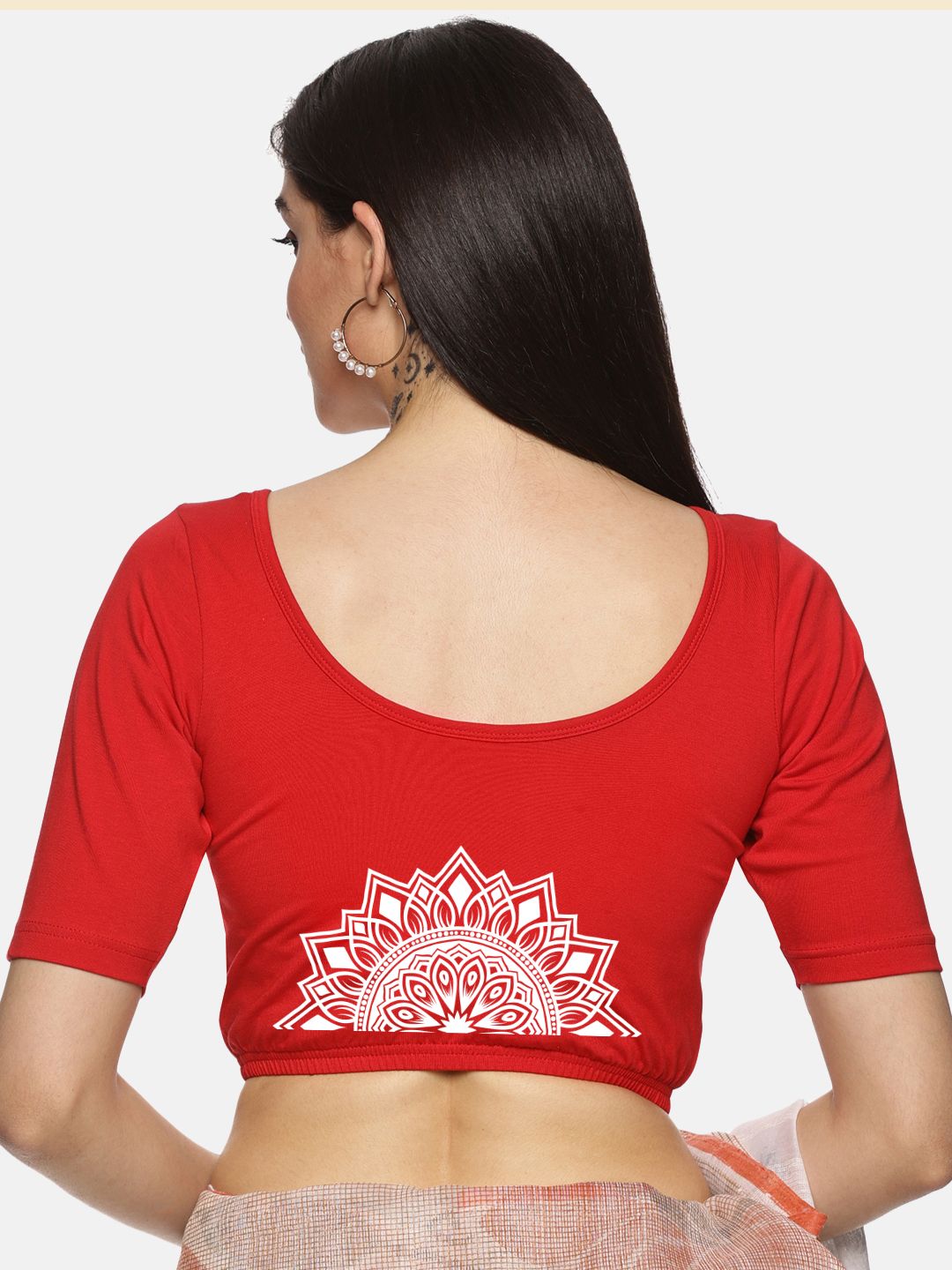 Women Back Printed Stretchable Blouse U022 - notyetbyus